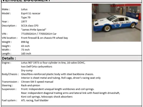 Lotus Esprit S1 chassis 261H historical archive photograph 22