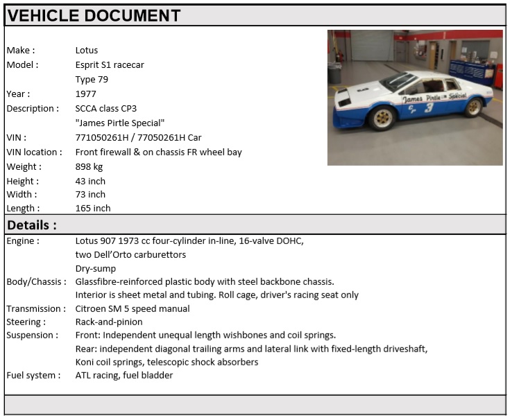 Lotus Esprit S1 chassis 261H